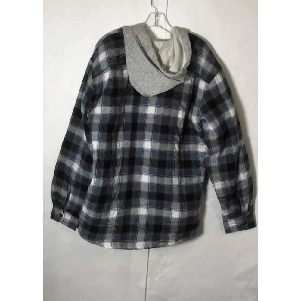 WRANGLER Authentics Plaid Hooded Jacket Large‎ Blue Gray Flannel